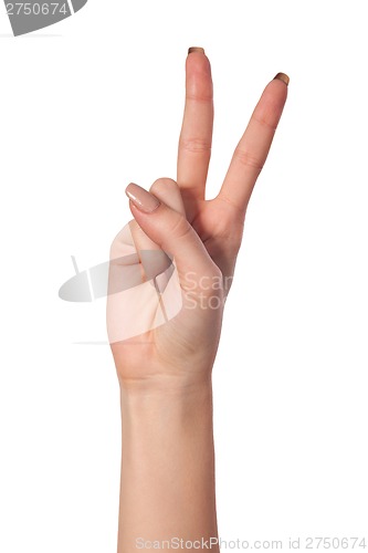 Image of Hand with two fingers up in the peace or victory symbol