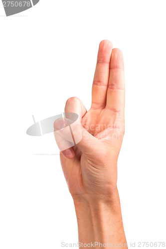 Image of Hand gesture number four closeup isolated on white