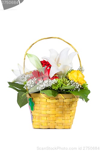 Image of Beautiful bouquet of bright flowers in basket