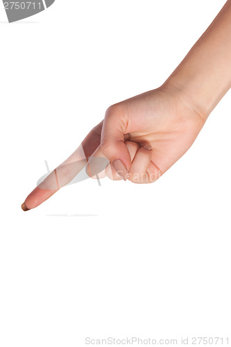 Image of Woman index finger on a white background