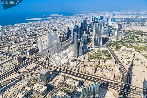 Image of Dubai downtown. East, United Arab Emirates architecture. Aerial 