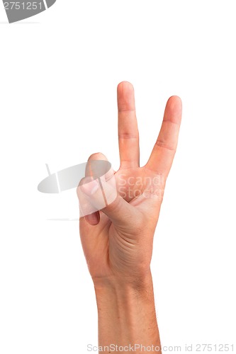 Image of Hand with two fingers up in the peace or victory symbol