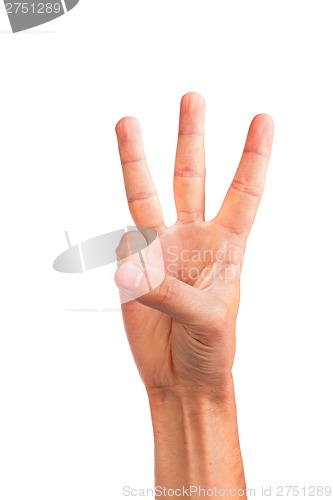 Image of Three fingers being held in the air by a male hand