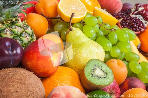 Image of Huge group of fresh fruits isolated on a white background.