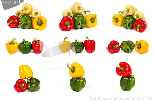 Image of set of seet bell peppers isolated on white