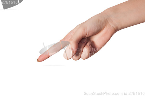 Image of Female index finger on a white background