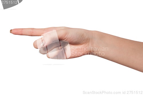 Image of Female index finger on a white background