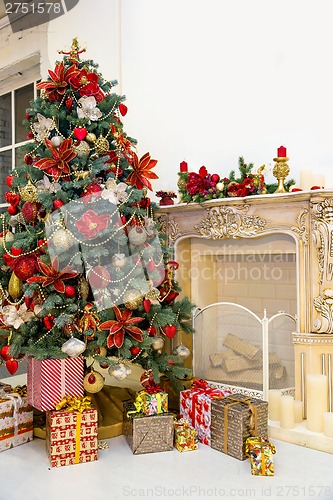 Image of Christmas tree in modern interior living room