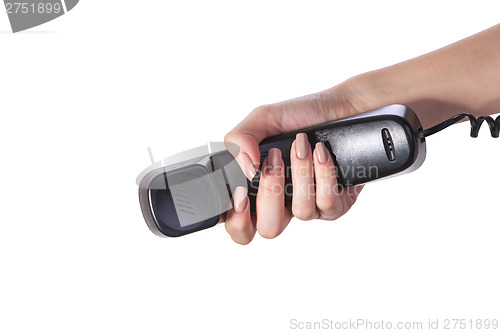 Image of Hand holding an old black telephone tube