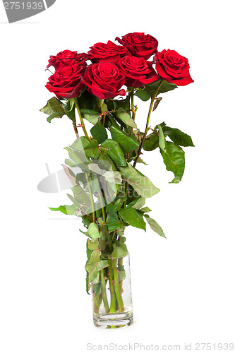 Image of Three fresh red roses over white background