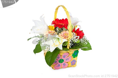 Image of Beautiful bouquet of bright flowers in basket