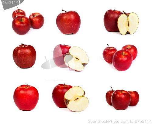 Image of set of shiny red apples isolated on white