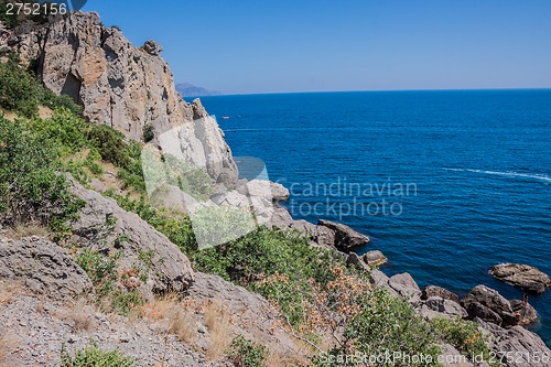 Image of Summer view seacoast. Sudak beach. Black Sea, Ukraine