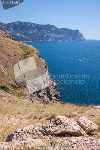 Image of Summer view seacoast. Sudak beach. Black Sea, Ukraine