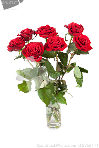 Image of Three fresh red roses over white background