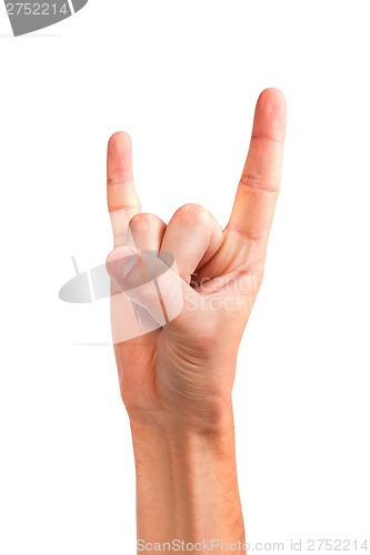 Image of A man's hand giving the Rock and Roll sign