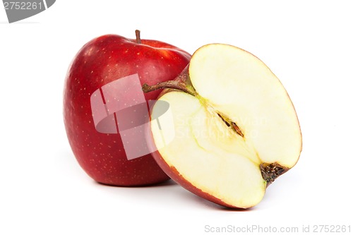 Image of Cross section of red apple, showing pips, and core