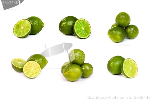 Image of set of whole limes and half limes isolated on a white