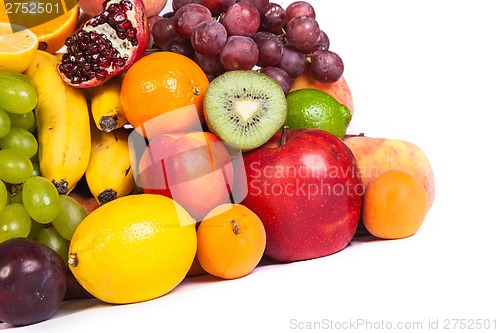 Image of Huge group of fresh fruits isolated on a white background.