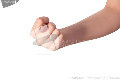 Image of Hand is showing a fig sign isolated on white