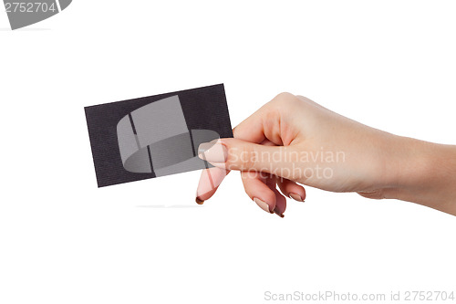 Image of Businesswoman's hand holding blank business card