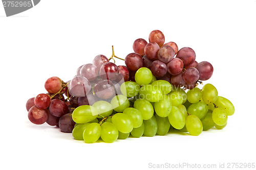 Image of Bunch of White and Red Grapes laying isolated