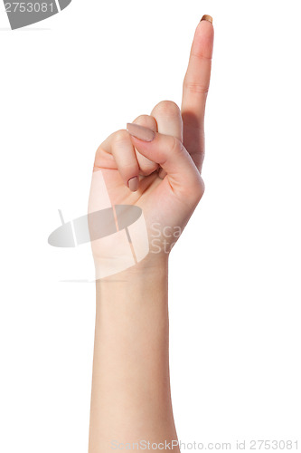 Image of Woman index finger on a white background