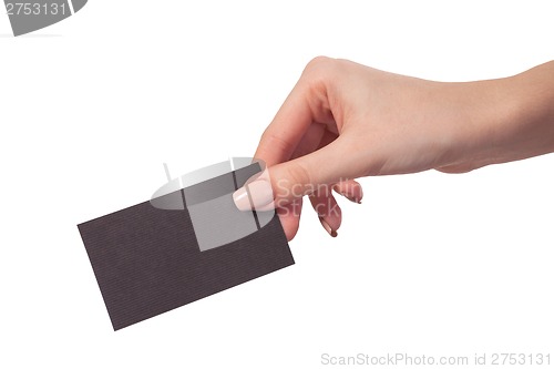 Image of Businesswoman's hand holding blank business card