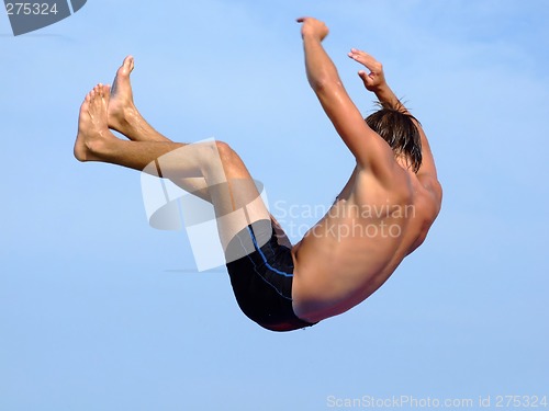 Image of The falling guy on a background of the blue sky