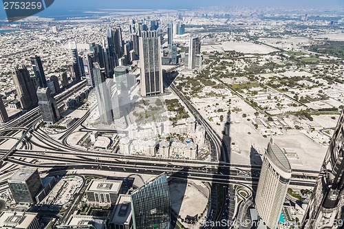 Image of Dubai downtown. East, United Arab Emirates architecture. Aerial 