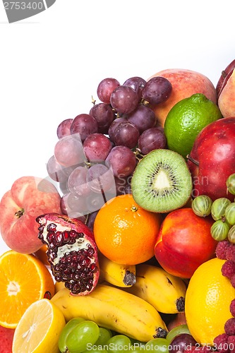 Image of Huge group of fresh fruits isolated on a white background.