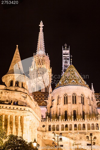 Image of Fisherman's bastion night view, Budapest, Hungary