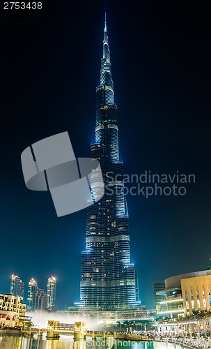 Image of View on Burj Khalifa, Dubai, UAE, at night