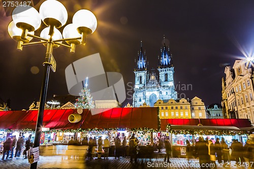 Image of The Old Town Square at winter night in the center of Prague City