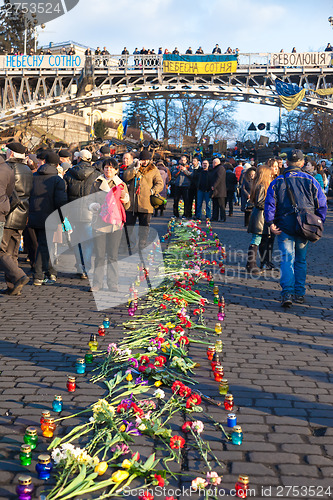 Image of Ukrainian revolution, Euromaidan after an attack by government f