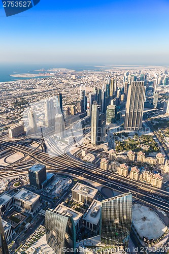 Image of Dubai downtown. East, United Arab Emirates architecture. Aerial 