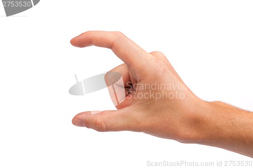 Image of Male hand reaching for something on white