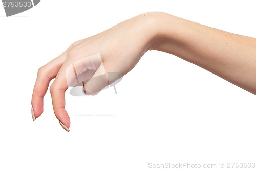 Image of A Female hand is showing the walking fingers isolated on white