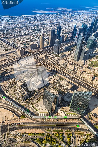 Image of Dubai downtown. East, United Arab Emirates architecture. Aerial 