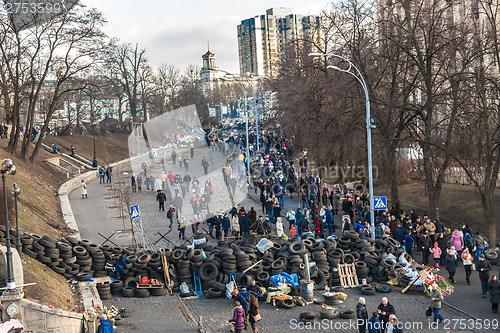 Image of Ukrainian revolution, Euromaidan after an attack by government f