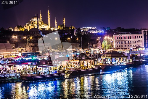 Image of Night view on the restaurants at the end of the Galata bridge, S