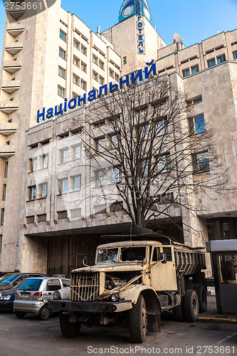 Image of Ukrainian revolution, Euromaidan after an attack by government f