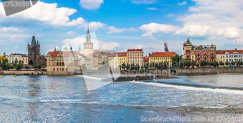 Image of Karlov or charles bridge and river Vltava in Prague in summer