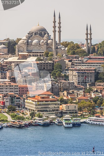 Image of Istanbul New Mosque and Ships, Turkey