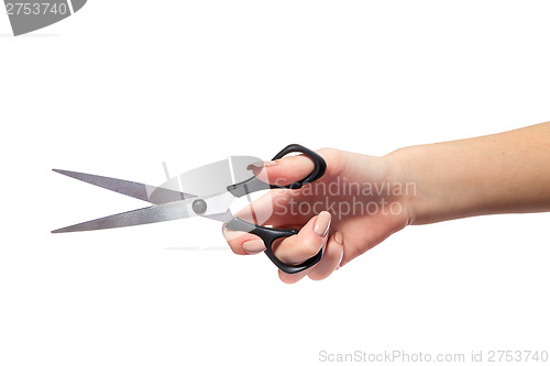 Image of Hand is holding scissors isolated