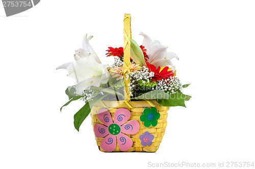 Image of Beautiful bouquet of bright flowers in basket