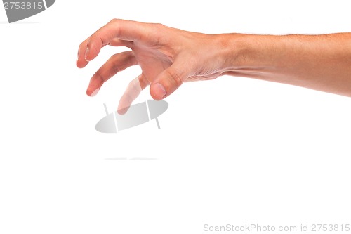 Image of Male hand reaching for something on white