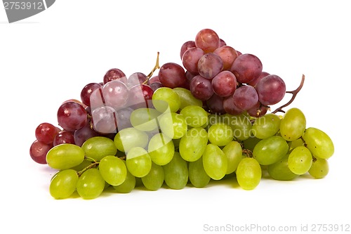 Image of Bunch of White and Red Grapes laying isolated