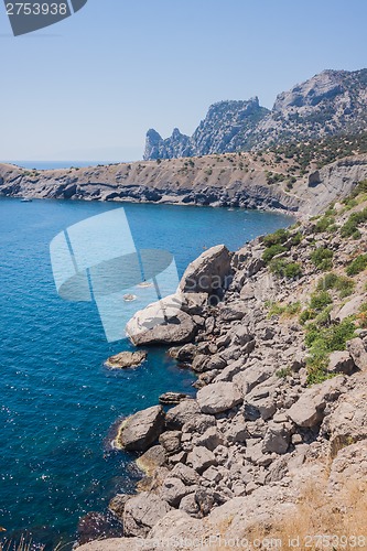 Image of Summer view seacoast. Sudak beach. Black Sea, Ukraine