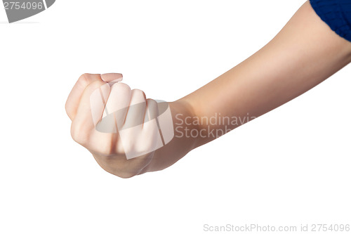 Image of Female hand with a clenched fist isolated